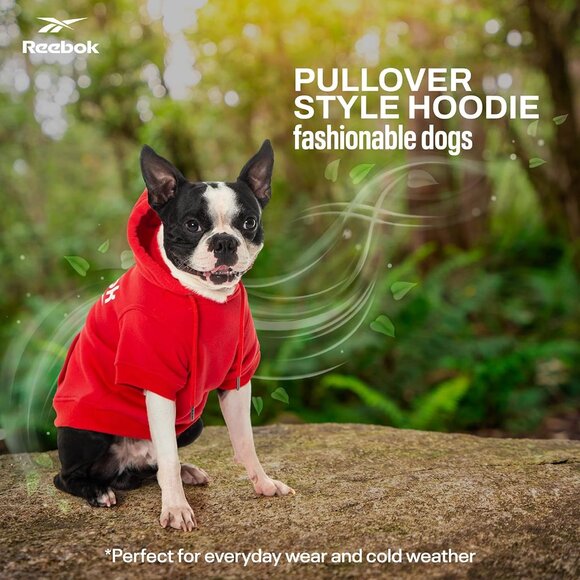 NWT Reebok Dog Hoodie – Fleece Dog Sweater with Leash Hole, Cold Winter Red - Picture 6 of 10